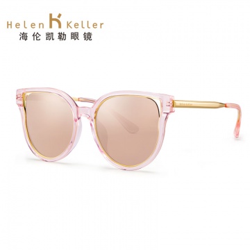 海伦凯勒 太阳镜女 时尚圆脸大框 高清偏光墨镜 H8620粉色